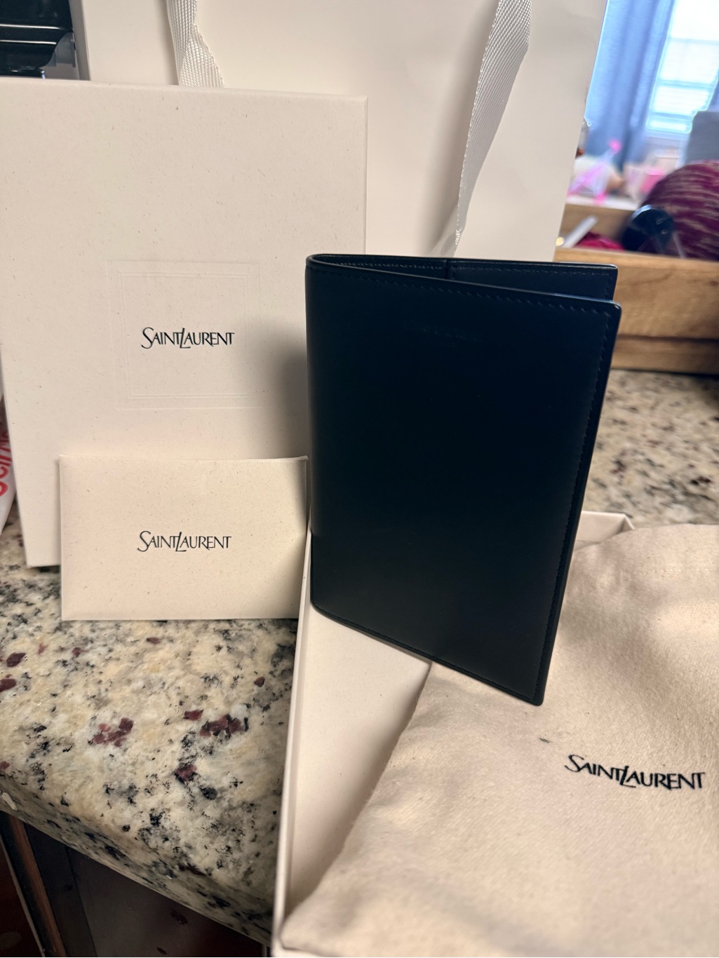 Saint Laurent Black Smooth Leather Card  Passport Holder